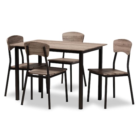 Marcus Black Metal And Oak Brown Finished Wood 5-Piece Dining Set
